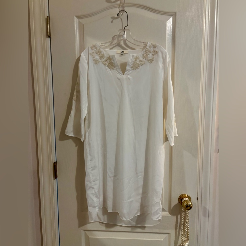 Ya Los Angeles sz L Cream Ivory Tunic Dress Embroidery boho indie neutral comfy